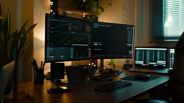 Home Office Setup with Multiple Trading Monitors