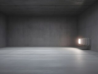 Dark Concrete Tunnel Corridor with White LED Lighting in 3D Rendering of Futuristic Underground Hallway