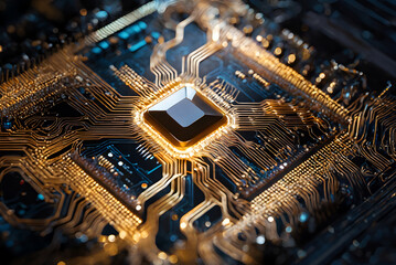 Quantum computing concept. The inscription on the processor icons. 