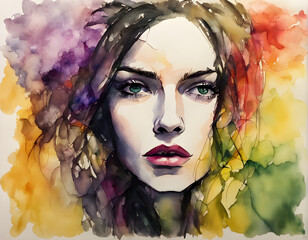 Spectrum of Serenity: A Watercolor Woman