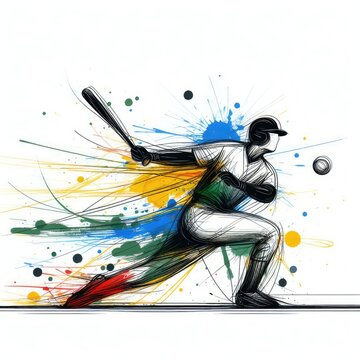 recommend clip art: Baseball player in watercolor illustration with Generative AI.