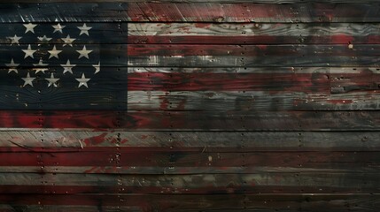 Generative AI : Stars and stripes american flag on rustic wooden background