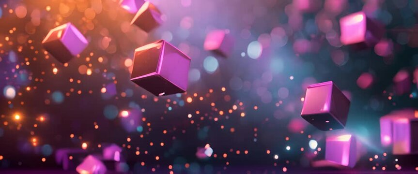 Abstract hexagonal 3D shapes floating in space, neon lighting, modern digital art,