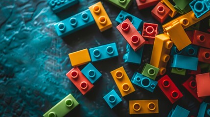 Close up of colorful building blocks on a table