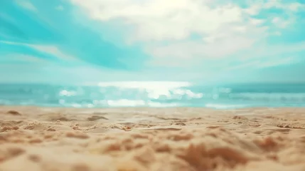 Crédence de cuisine en verre imprimé Turquoise Generative AI : Abstract blur defocused background, nature of tropical summer beach with rays of sun light. 