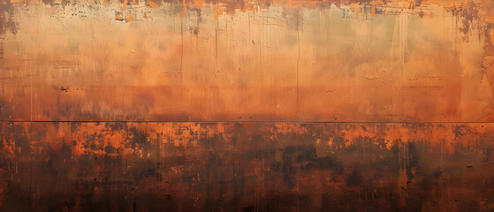 A rusty metal surface with a brownish orange color. The surface appears to be old and worn, with a sense of decay and abandonment. The painting evokes a feeling of nostalgia and melancholy - obrazy, fototapety, plakaty