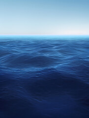 Fototapeta premium The ocean is calm and blue, with no visible waves. The sky is clear and blue, creating a peaceful and serene atmosphere