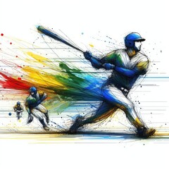 Baseball player in watercolor illustration with Generative AI.