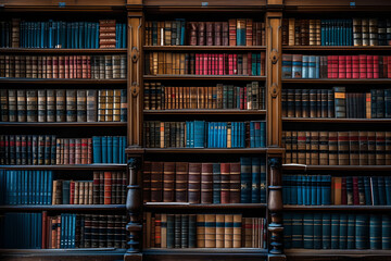 a large bookshelf containing books,  classical style,  library or bookstore , old books 
