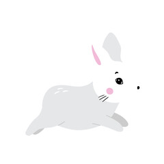 Bunny illustration, cute rabbit, hare. Gray, white, pink set of cutie animal portrait in pastel colors. Stickers, wall art, kids room decoration, easter