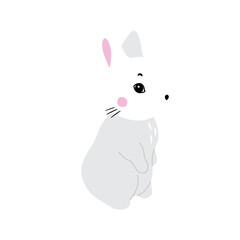 Bunny illustration, cute rabbit, hare. Gray, white, pink set of cutie animal portrait in pastel colors. Stickers, wall art, kids room decoration, easter
