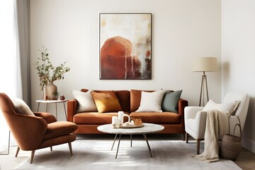 Cozy Autumn Ambiance: Modern Living Room with Chic Furniture and Fall Decoration