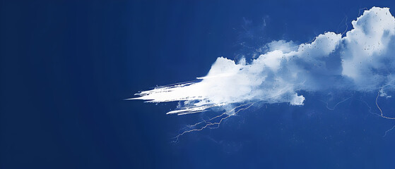 A blue sky with a white cloud and a white jet in the middle