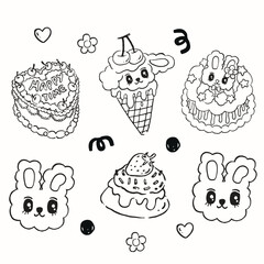 cute little rabbit set of hand drawn illustrations