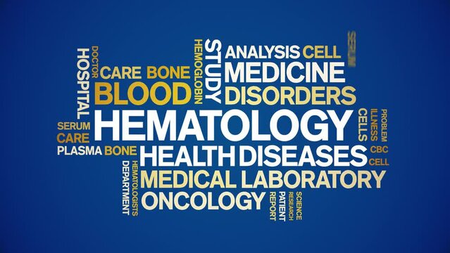 Hematology animated word cloud;text design animation tag kinetic typography seamless loop.