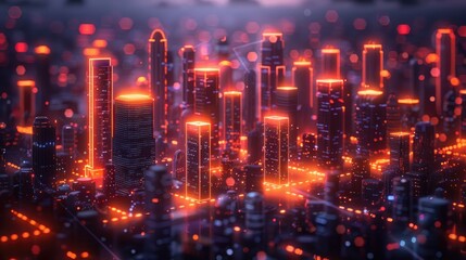 A breathtakingly futuristic cityscape alive with neon light circuits and glowing high-rises, evoking a sense of advanced urban technology. Generative AI