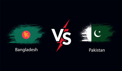 Bangladesh vs Pakistan international cricket flag badge design on Indian skyline background for the final World Cup. EPS Vector for sports match template or banner in vector illustration.