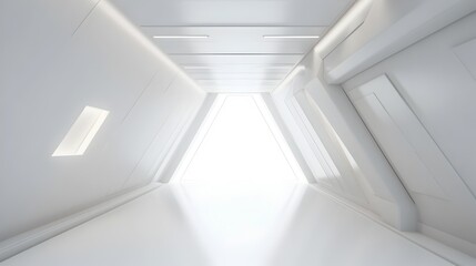 Luminous Futuristic Geometric Corridor:A Sleek,Minimalist Sci-Fi Passageway