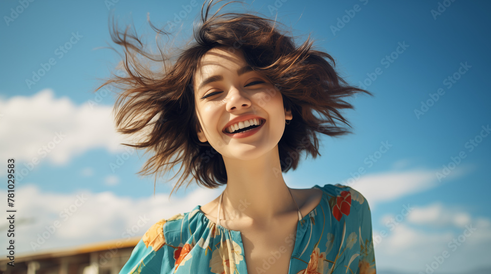 Wall mural portrait of a beautiful woman smile