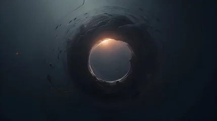 Fotobehang Mesmerizing Blackhole Portal Revealing Futuristic Digital Cosmos and Boundless Technological Innovation © yelosole