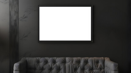 Grey gallery room interior with drawer and decoration, mockup frame on white and transparent frame