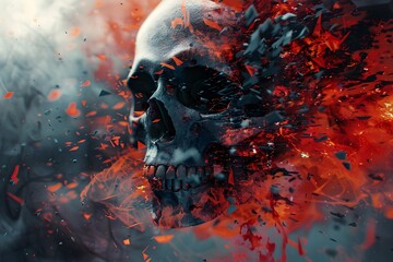 Dramatic Explosive Skull Graphic Design Concept in High Demand for Creative Visual Purposes - obrazy, fototapety, plakaty