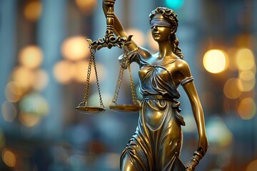 Majestic Allegorical Statue of Lady Justice Symbolizing the Principles of Legal Representation and Compliance with Laws and Regulations