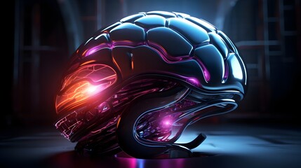 Fototapeta premium Neon Illuminated Digital Brain:A Futuristic Vision of Advanced Artificial Intelligence Concepts