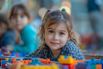 Young Girl Engrossed in Imaginative Play with Building Blocks,Fostering Creativity and Development