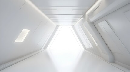 Vast and Radiant Futuristic Sci-Fi Corridor with Dramatic Triangle Geometry and Bright Illumination