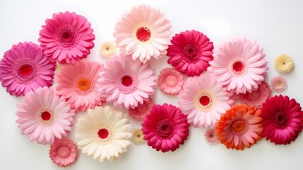 A serene top view of an assortment of gerbera daisies with a plain backdrop, perfect for adding your message.