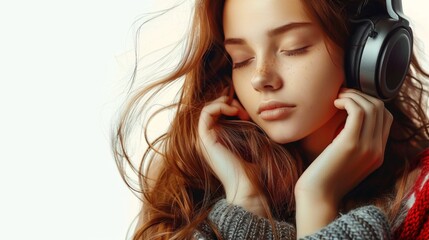 Fototapeta premium Woman wearing headphones resting with closed eyes