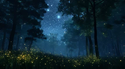 Fotobehang Enchanted Night Forest: Celestial Canopy Above./n © Крипт Крпитович