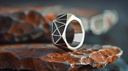 Elegant 925 sterling silver ring design on a soft backdrop. A luxurious and intricately designed ring stands out against a creamy, soft background, bathed in gentle light