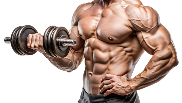 Muscular man lifting weights in gym, showcasing strength and fitness - Powered by Adobe