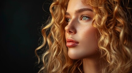 Fototapeta premium Woman with curly hair and blue eyes