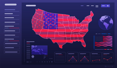USA presidential election statistic banner with infographics American Election campaign statistics with map and data graphs