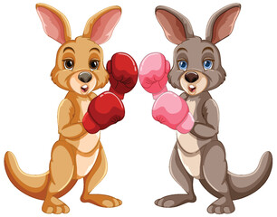 Two cartoon kangaroos with boxing gloves ready to spar - 781034794