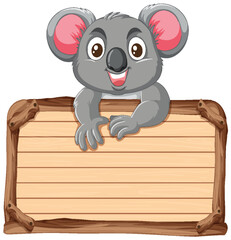 Adorable koala cartoon on a blank wooden sign - 781034796