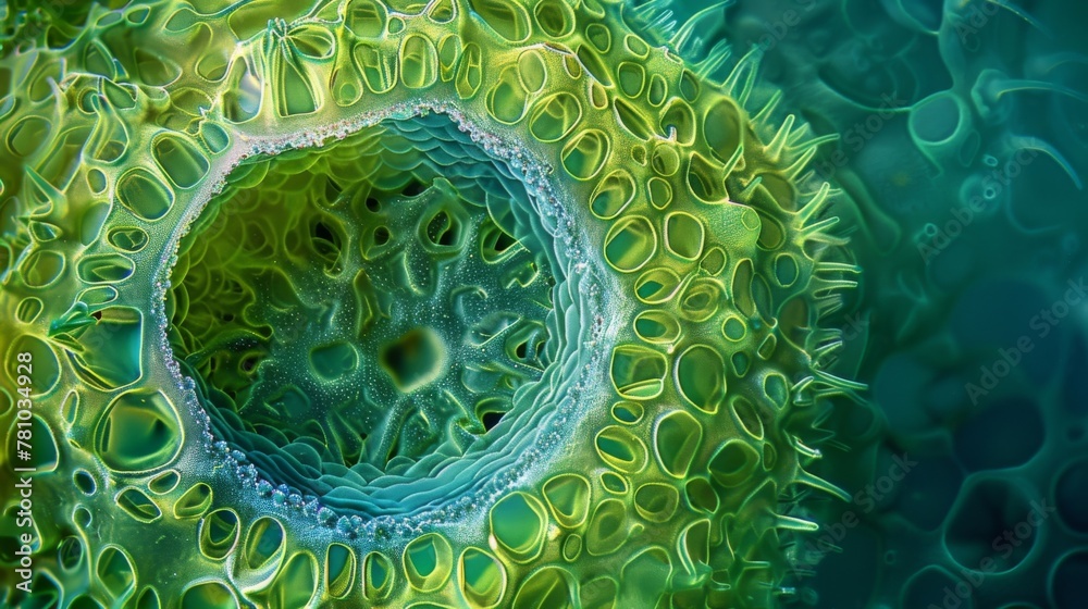 Wall mural A high magnification view of a single cyanobacteria cell with its distinct cuplike shape and internal structures visible showcasing