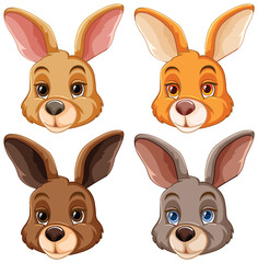 Four cute vector rabbits with different expressions.