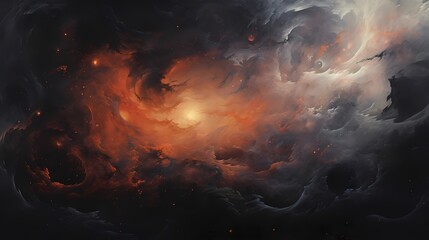 A cosmic tableau of obsidian and peach, swirling in celestial splendor.