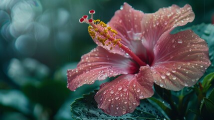 Fototapeta premium Pink flower covered in dew