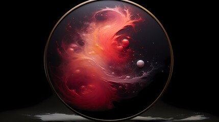 A celestial canvas of onyx and cerise, illuminated by celestial radiance."