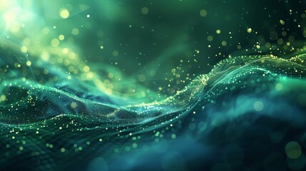 Abstract Green and Gold Particles in Wavy Motion
