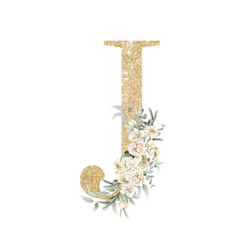 Gold Glitter Floral alphabet