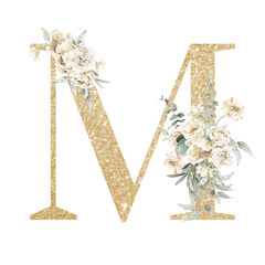 Gold Glitter Floral alphabet