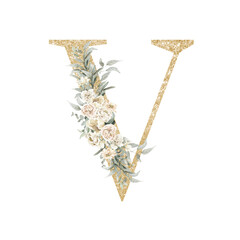 Gold Glitter Floral alphabet