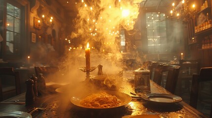 A haunted house where the ghosts are made of steam from hot dishes - obrazy, fototapety, plakaty