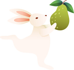 Jade rabbit  happily carry a pomelo
